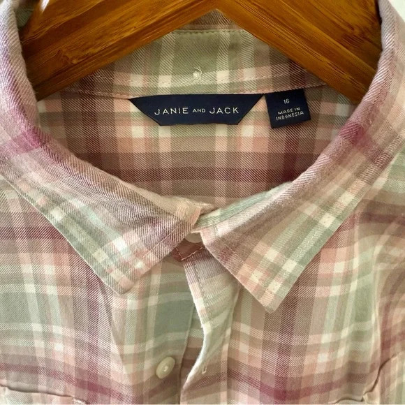 Janie and Jack Pink Plaid Button-Up - Picture 5 of 8